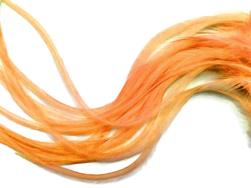 6 Pieces - XL Solid Tangerine Thick Long Whiting Farm Rooster Saddle Hair Extension Feathers