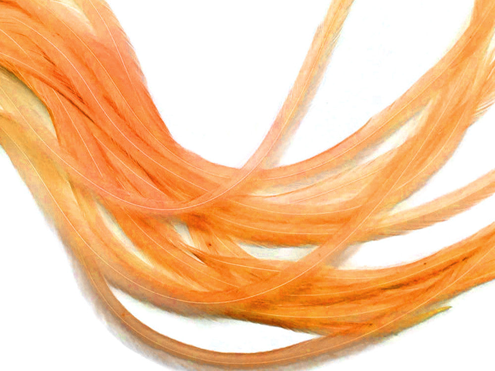 6 Pieces - XL Solid Tangerine Thick Long Whiting Farm Rooster Saddle Hair Extension Feathers