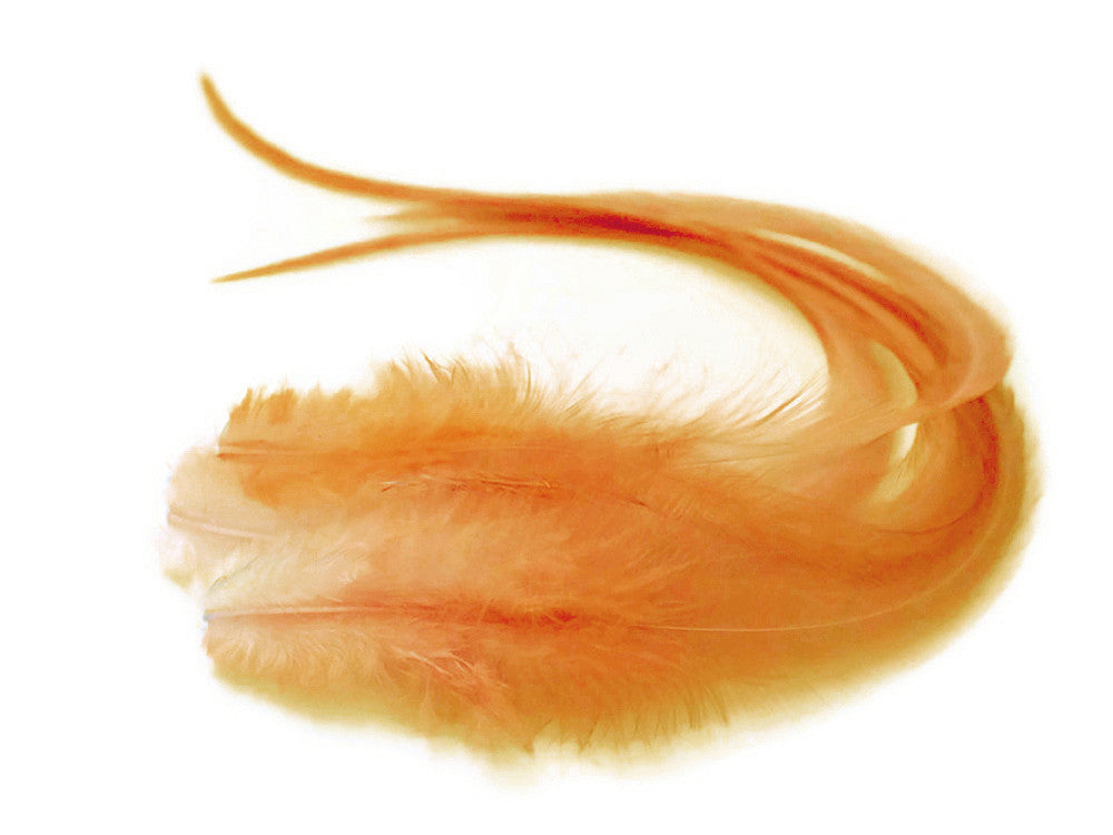 6 Pieces - XL Solid Tangerine Thick Long Whiting Farm Rooster Saddle Hair Extension Feathers