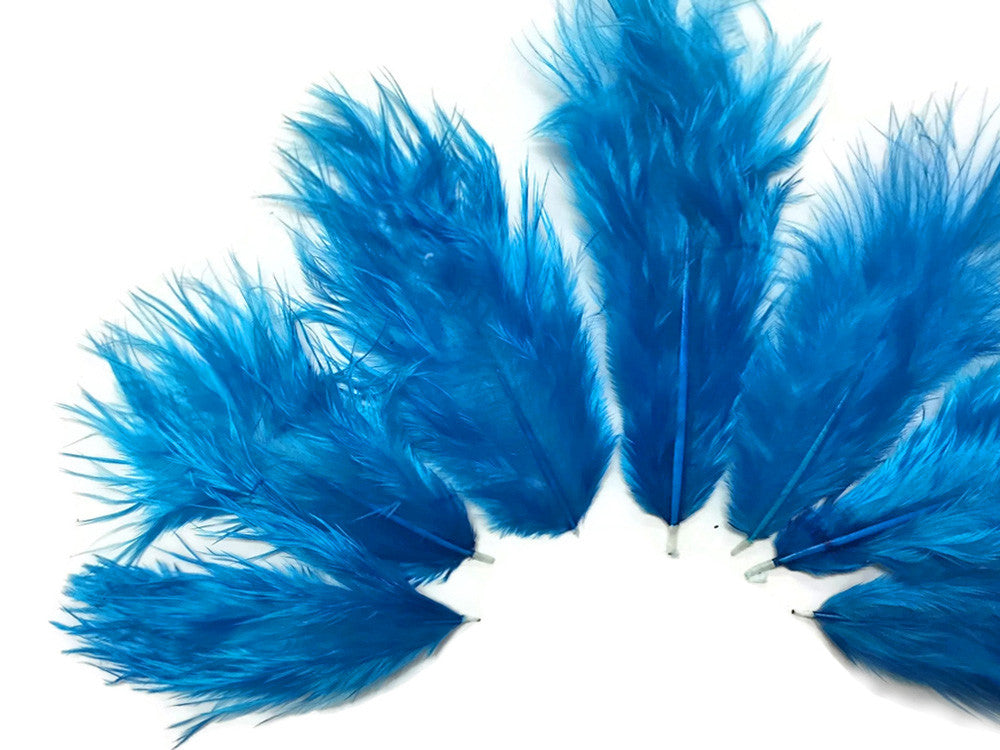 1 Dozen - Solid Turquoise Blue Mini Rooster Chickabou Fluff Whiting Hair Feathers