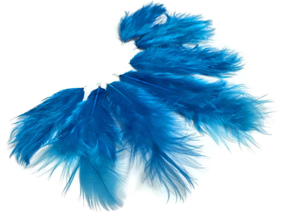 1 Dozen - Solid Turquoise Blue Mini Rooster Chickabou Fluff Whiting Hair Feathers