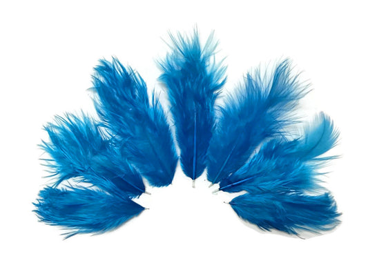 1 Dozen - Solid Turquoise Blue Mini Rooster Chickabou Fluff Whiting Hair Feathers