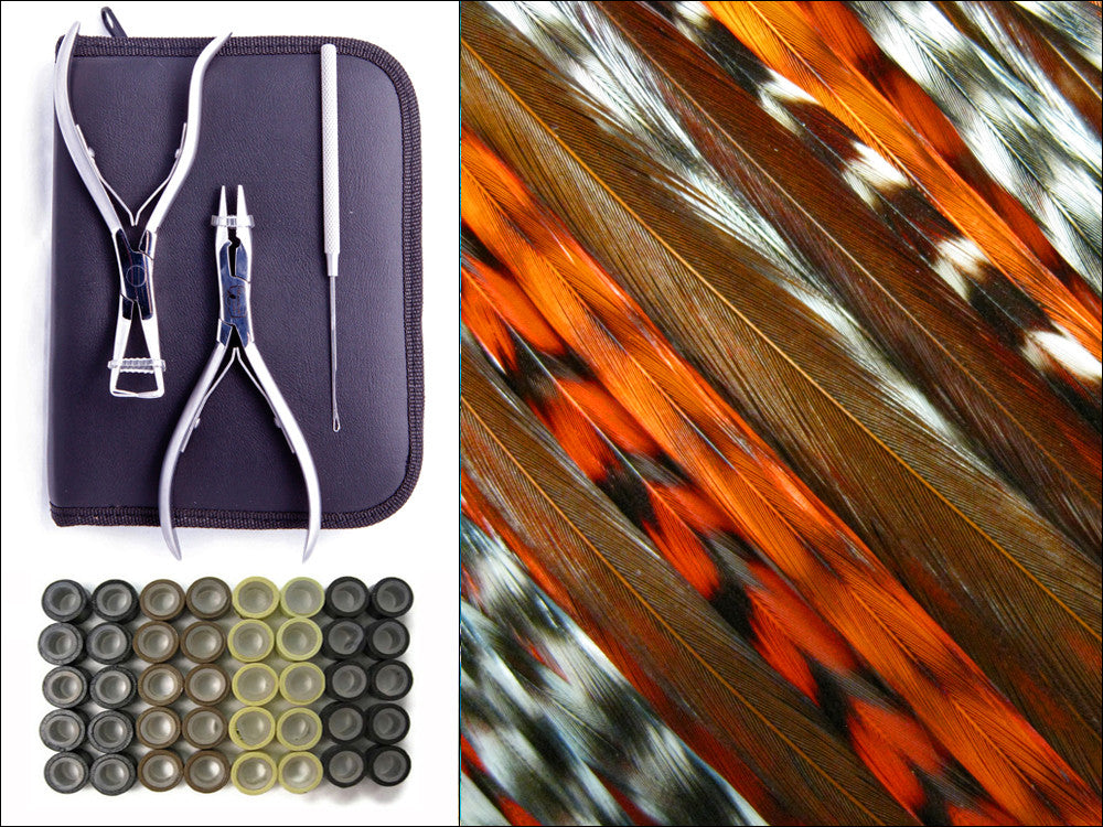 Summertime Mix Pack - Hair Extension Whiting Farm Feather Stainless Tool Kit & Silicone Beads 