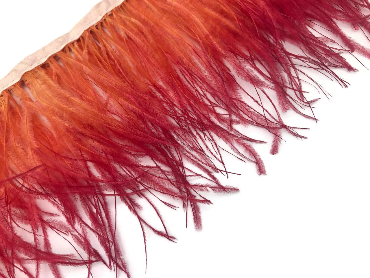 6 Inch Strip - Sunset Orange Ombre Ostrich Fringe Trim Feather