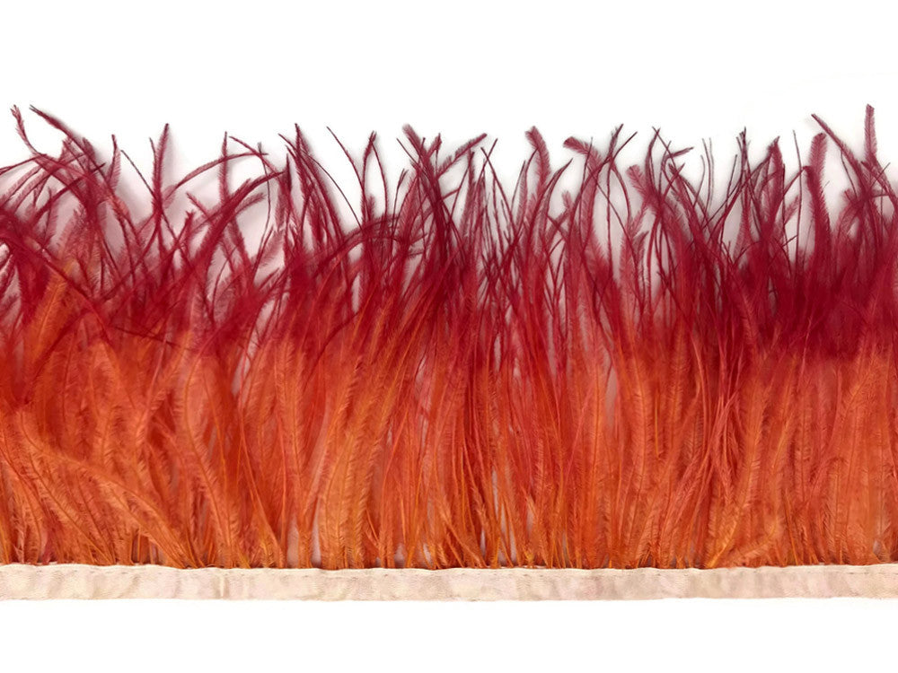 6 Inch Strip - Sunset Orange Ombre Ostrich Fringe Trim Feather