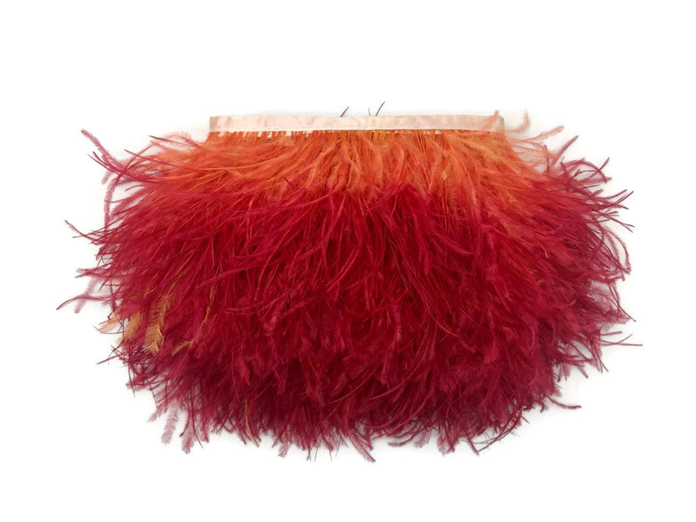 1 Yard - Sunset Orange Ombre Ostrich Fringe Trim Wholesale Feather (Bulk)