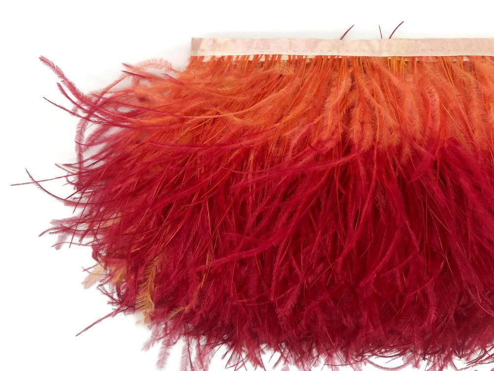 1 Yard - Sunset Orange Ombre Ostrich Fringe Trim Wholesale Feather (Bulk)