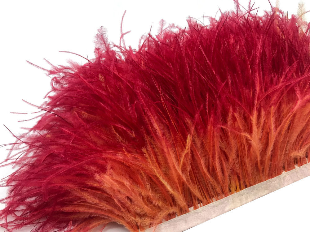 10 Yard - Sunset Orange Ombre Ostrich Fringe Trim Wholesale Feather (Bulk)