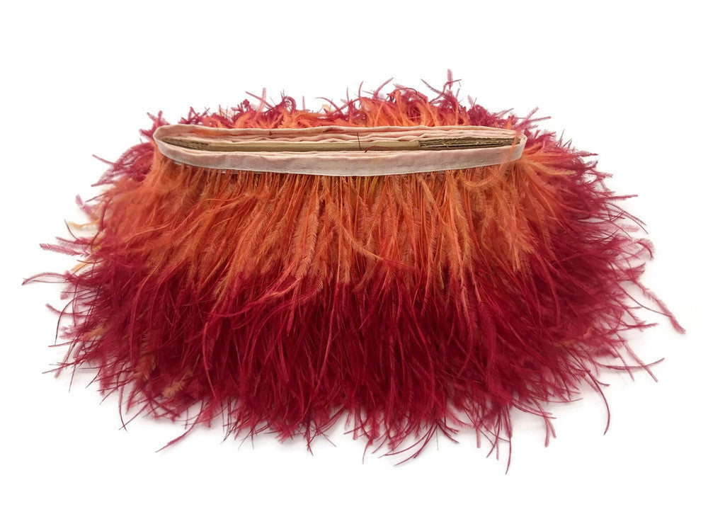 6 Inch Strip - Sunset Orange Ombre Ostrich Fringe Trim Feather