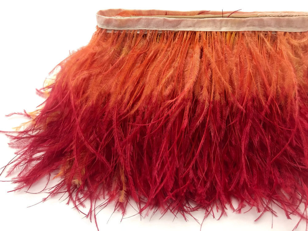 1 Yard - Sunset Orange Ombre Ostrich Fringe Trim Wholesale Feather (Bulk)