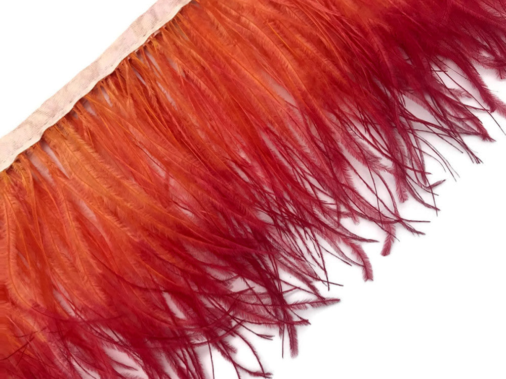 1 Yard - Sunset Orange Ombre Ostrich Fringe Trim Wholesale Feather (Bulk)