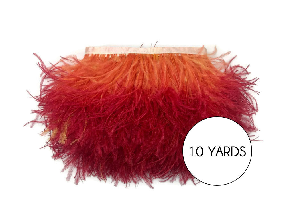 10 Yard - Sunset Orange Ombre Ostrich Fringe Trim Wholesale Feather (Bulk)