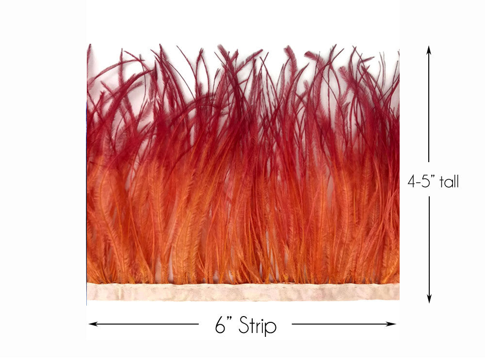 6 Inch Strip - Sunset Orange Ombre Ostrich Fringe Trim Feather