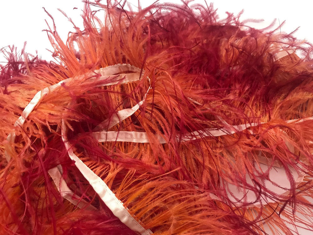 1 Yard - Sunset Orange Ombre Ostrich Fringe Trim Wholesale Feather (Bulk)