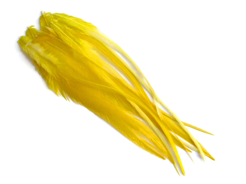 1 Dozen - Medium Solid Sunshine Yellow Rooster Saddle Whiting Hair Extension Feathers