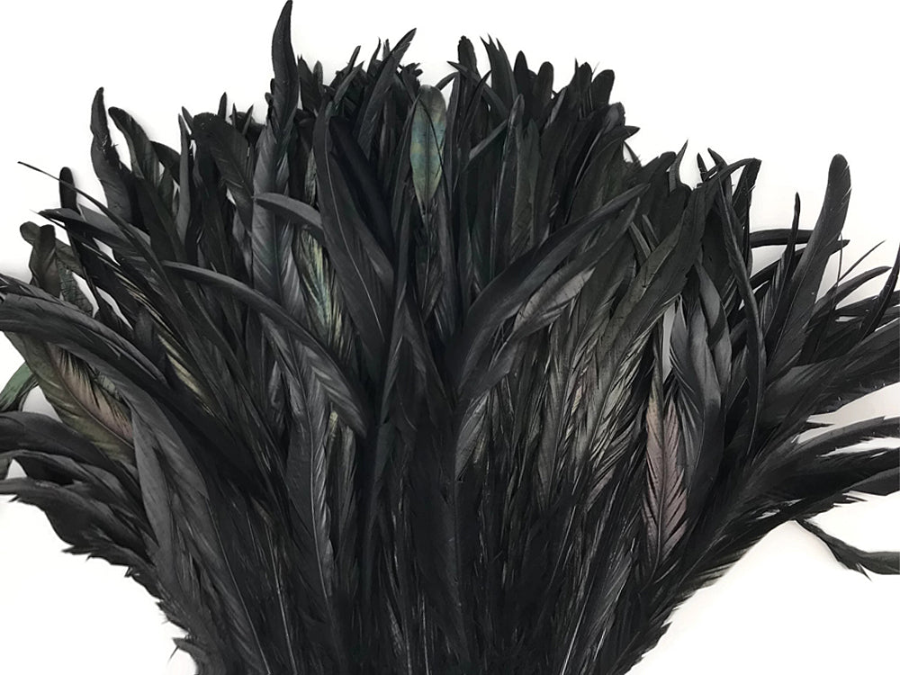 2.5  Inch Strip -  8-10" Black Strung Natural Bleach & Dyed Coque Tails Feathers