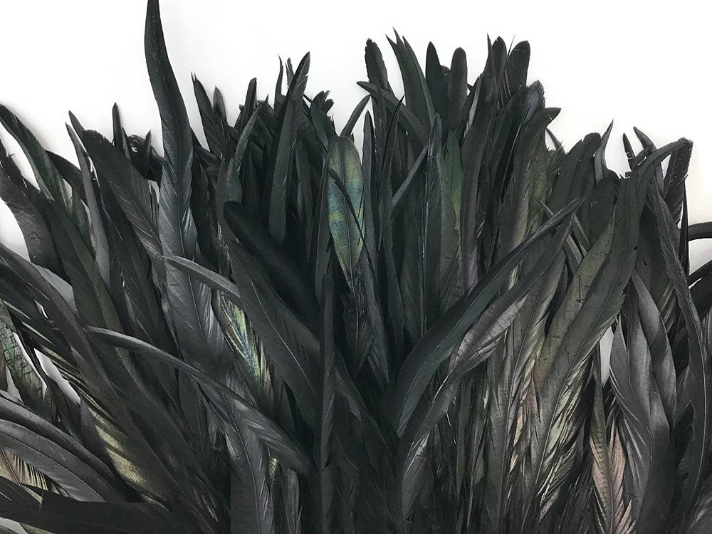 1/2 Yard -  8-10" Black Strung Natural Bleach & Dyed Rooster Coque Tail Wholesale Feathers (Bulk)