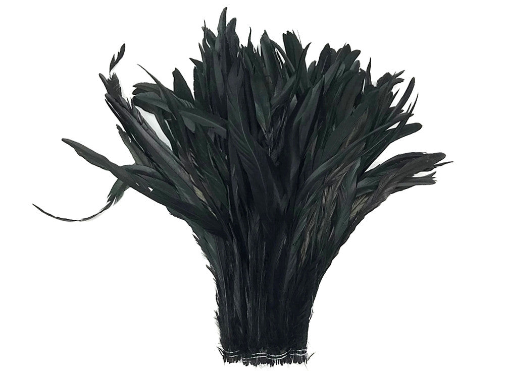 1/2 Yard - 14-16" Black Strung Natural Bleached & Dyed Rooster Coque Tail Wholesale Feathers (Bulk)