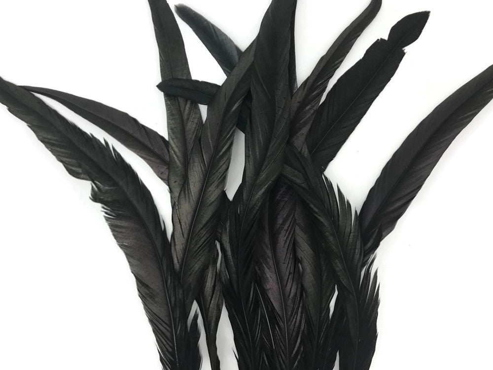 1/2 Yard - 14-16" Black Strung Natural Bleached & Dyed Rooster Coque Tail Wholesale Feathers (Bulk)