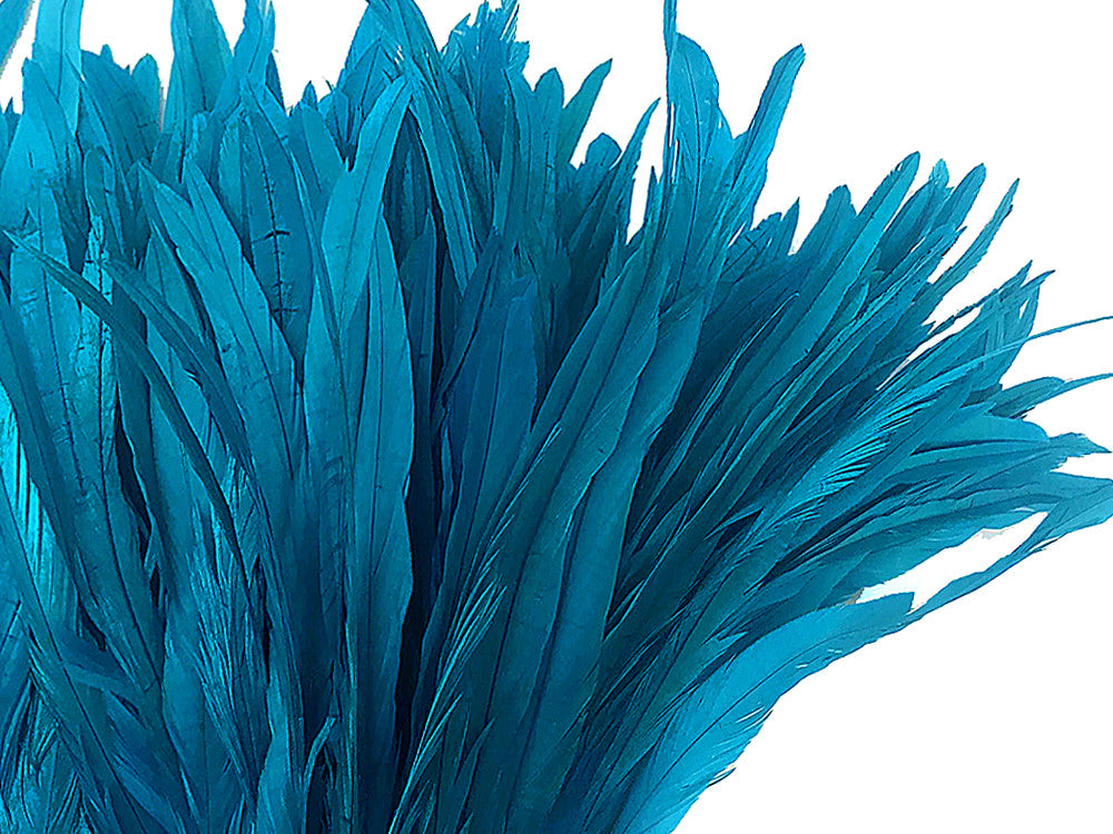 2.5 Inch Strip - 16-18" Turquoise Blue Strung Bleach & Dyed Rooster Coque Tail Feathers