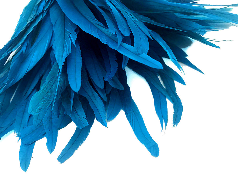 1/2 Yard - 14-16" Turquoise Blue Strung Natural Bleached & Dyed Rooster Coque Tail Wholesale Feathers (Bulk)