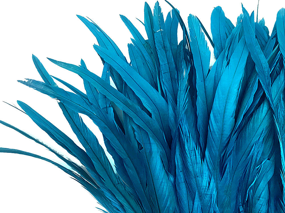 2.5 Inch Strip - Turquoise Blue Strung Bleach & Dyed Rooster Coque Tails Feathers