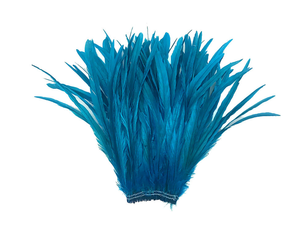 1/2 Yard - 14-16" Turquoise Blue Strung Natural Bleached & Dyed Rooster Coque Tail Wholesale Feathers (Bulk)