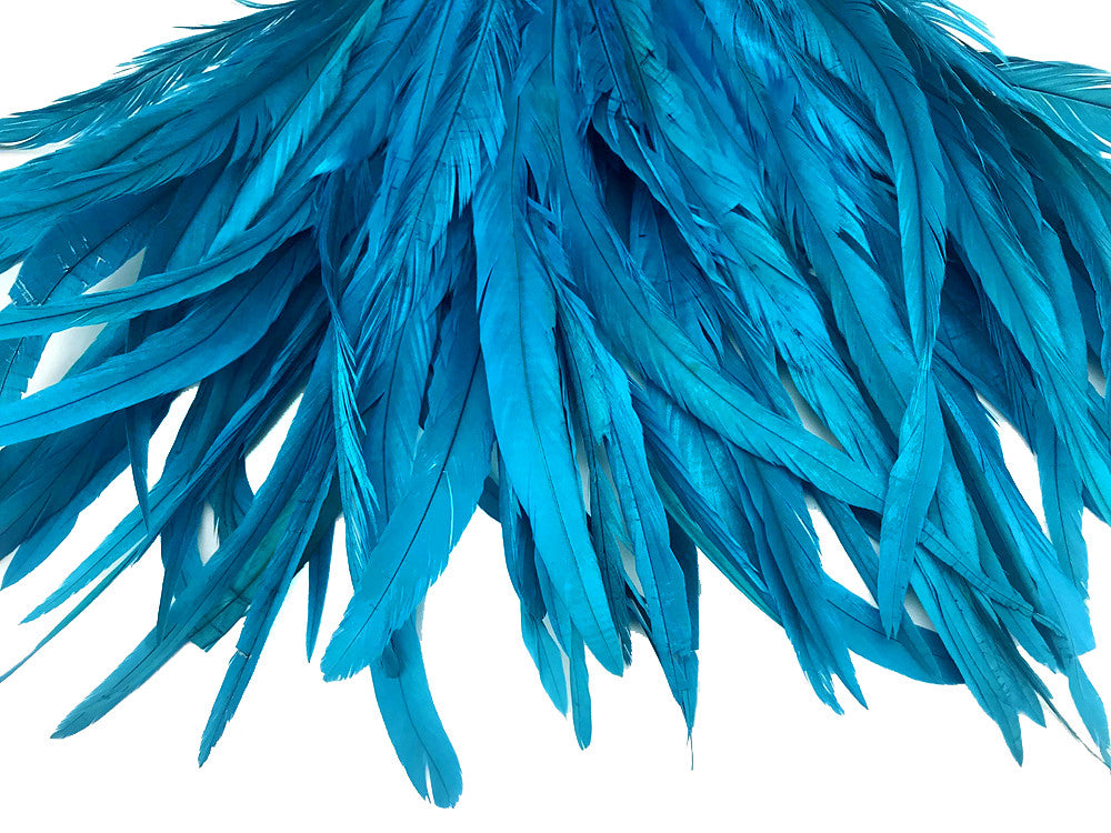 1/2 Yard - 8-10" Turquoise Blue Strung  Bleach & Dyed Rooster Coque Tail Wholesale Feathers (Bulk)