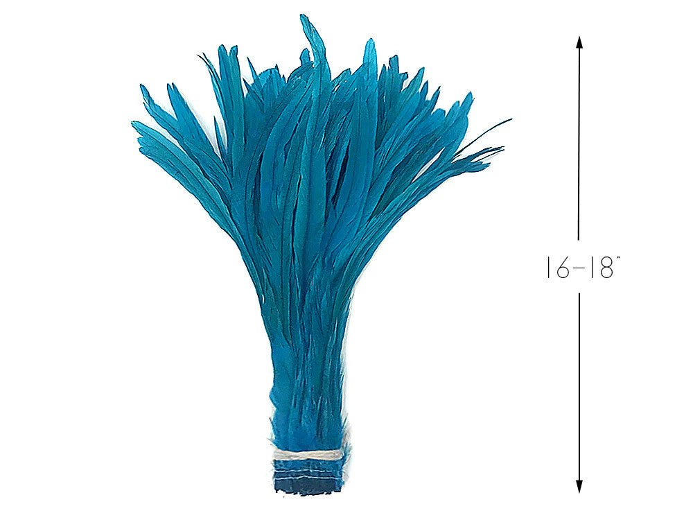 2.5 Inch Strip - 16-18" Turquoise Blue Strung Bleach & Dyed Rooster Coque Tail Feathers