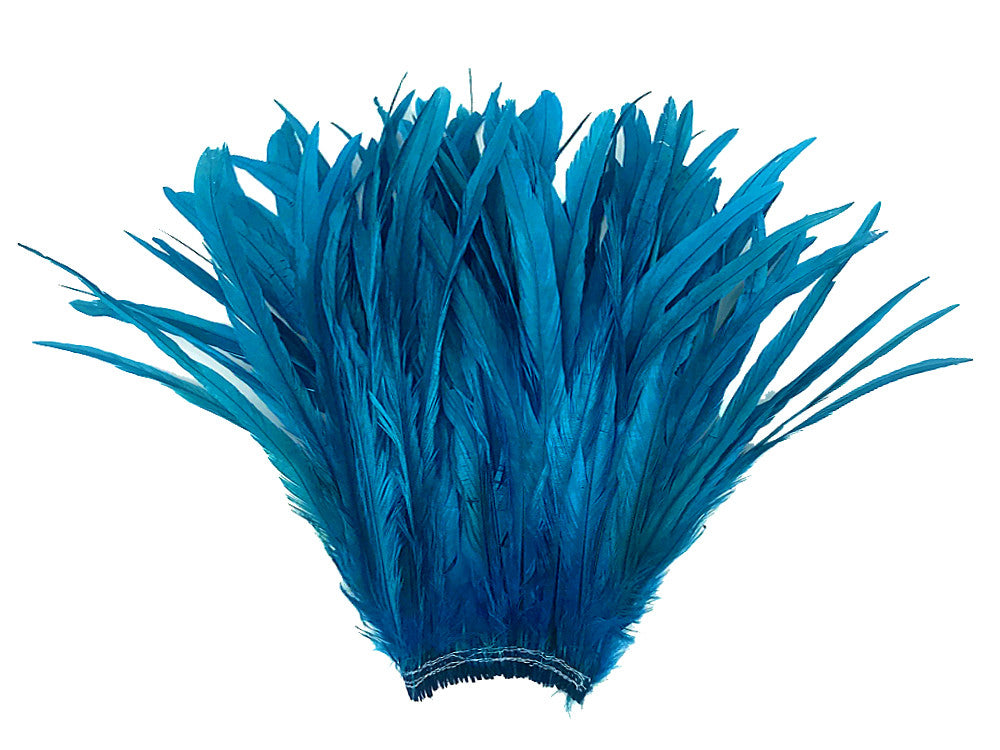 1/8 Lb. -  16-18" Turquoise Blue Strung Natural Bleach & Dyed Rooster Coque Tail Wholesale Feathers (Bulk)