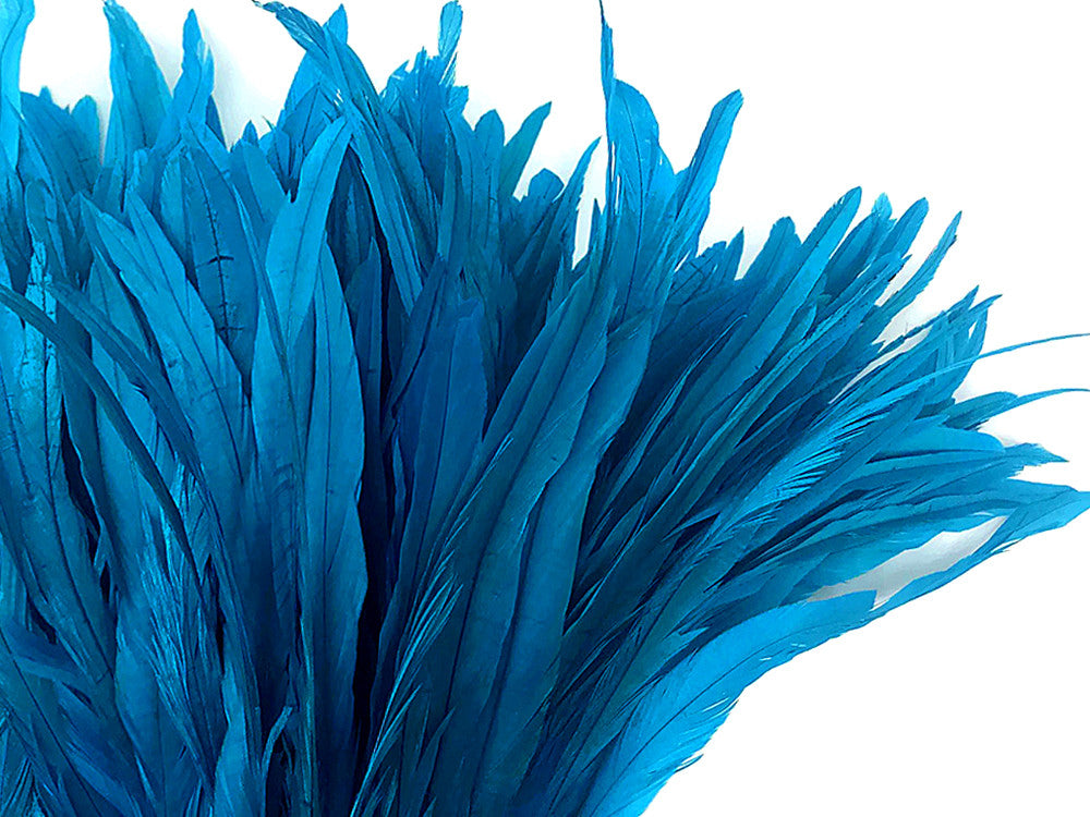 2.5 Inch Strip - 14-16" Turquoise Blue Strung Natural Bleach & Dyed Coque Tails Feathers