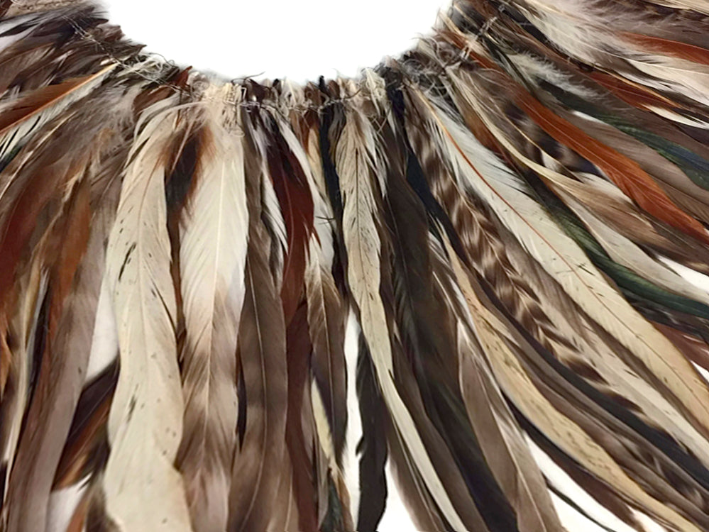 2.5  Inch Strip -  14-16" Natural Brown Chinchilla Mix Coque Tail Strung Feathers