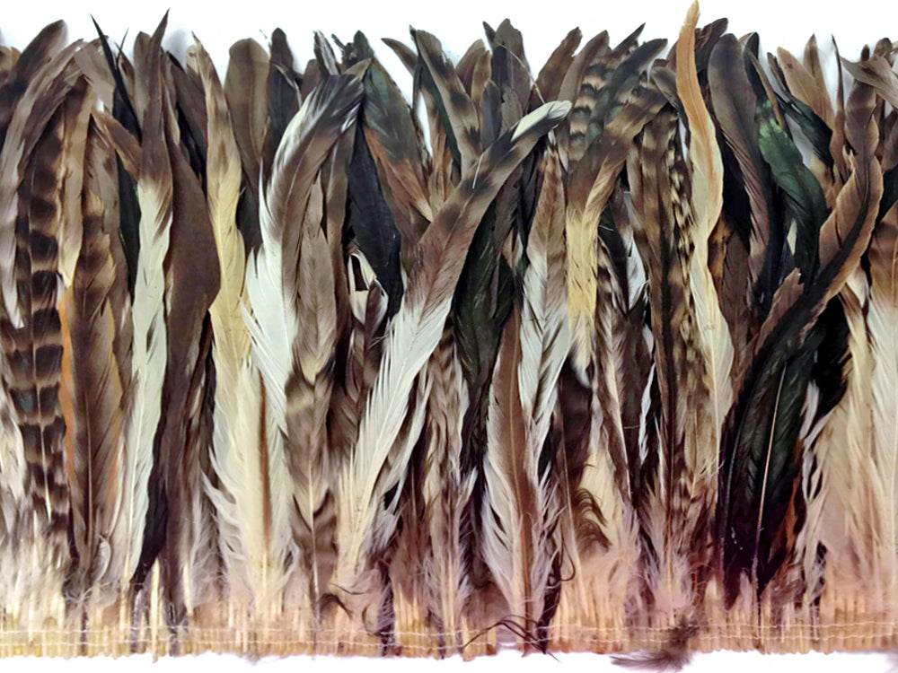 2.5  Inch Strip -  14-16" Natural Brown Chinchilla Mix Coque Tail Strung Feathers