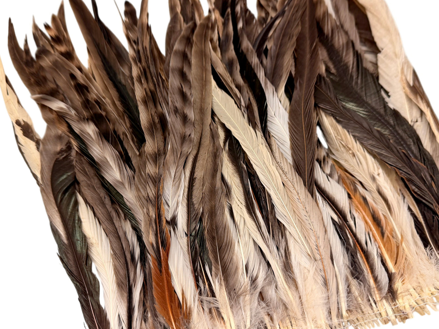 2.5  Inch Strip -  14-16" Natural Brown Chinchilla Mix Coque Tail Strung Feathers