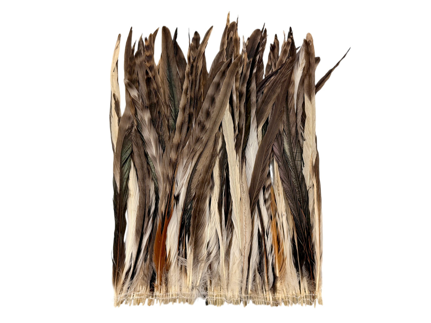 2.5  Inch Strip -  14-16" Natural Brown Chinchilla Mix Coque Tail Strung Feathers