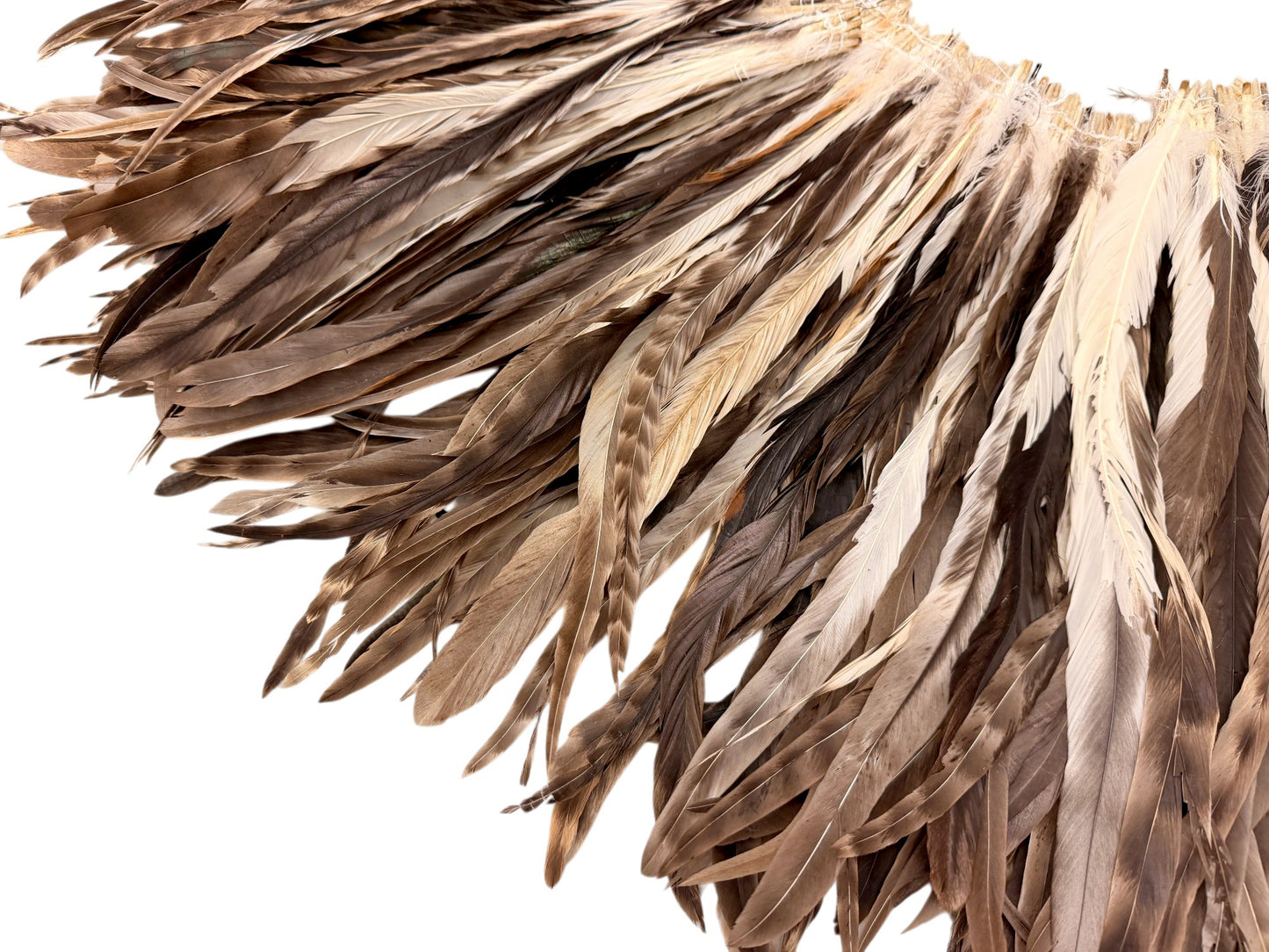 2.5  Inch Strip -  14-16" Natural Brown Chinchilla Mix Coque Tail Strung Feathers