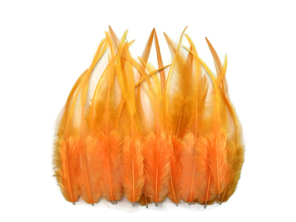 1 Dozen - Short Solid Tangerine Whiting Farm Rooster Saddle Hair Extension Feathers