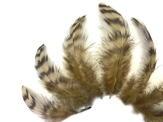 10 Pieces - Tan Dyed Grizzly Hen Saddle Feather