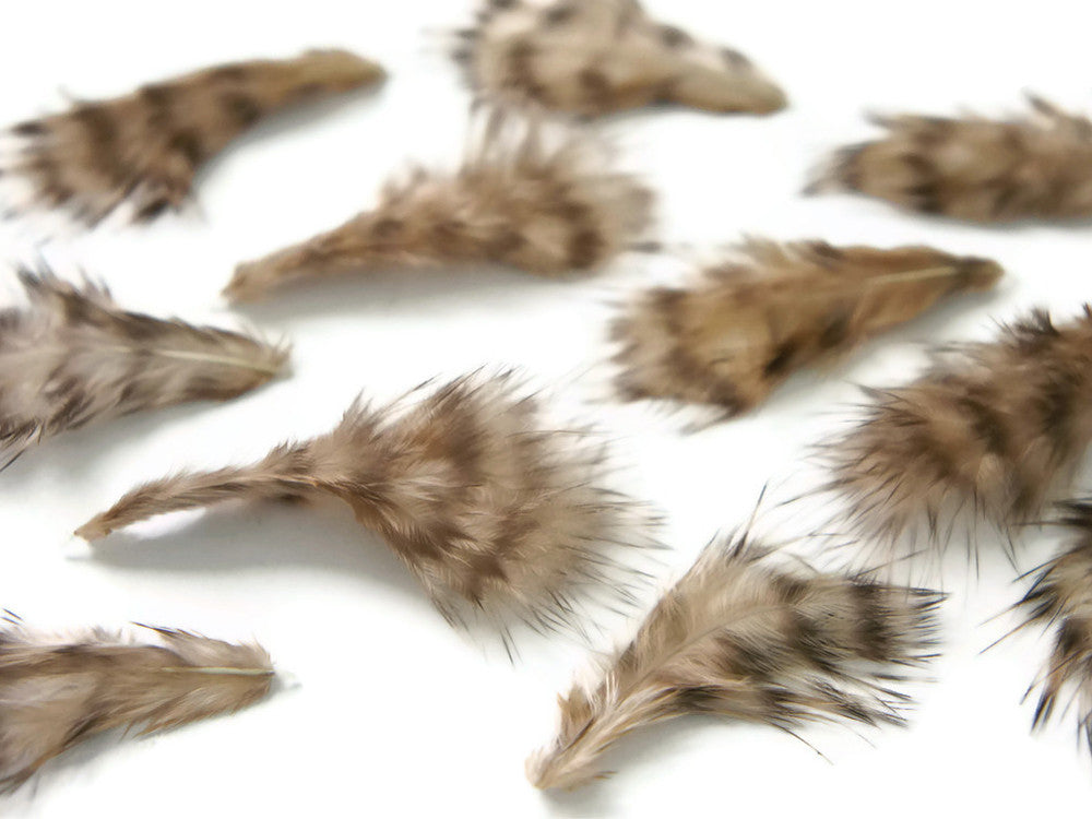 1 Dozen - Tan Grizzly Mini Rooster Chickabou Fluff Whiting Hair Feathers