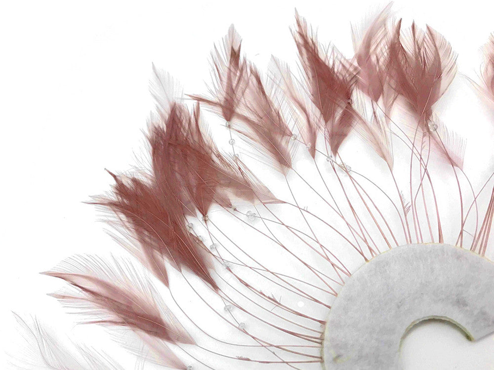 1 Piece - Taupe Half Beaded Pinwheel Stripped Rooster Hackle Feather Pads