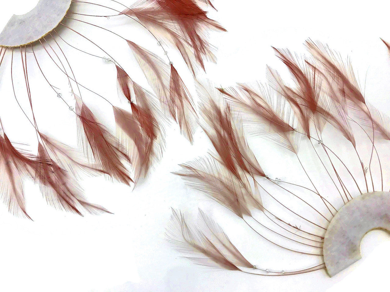 1 Piece - Taupe Half Beaded Pinwheel Stripped Rooster Hackle Feather Pads