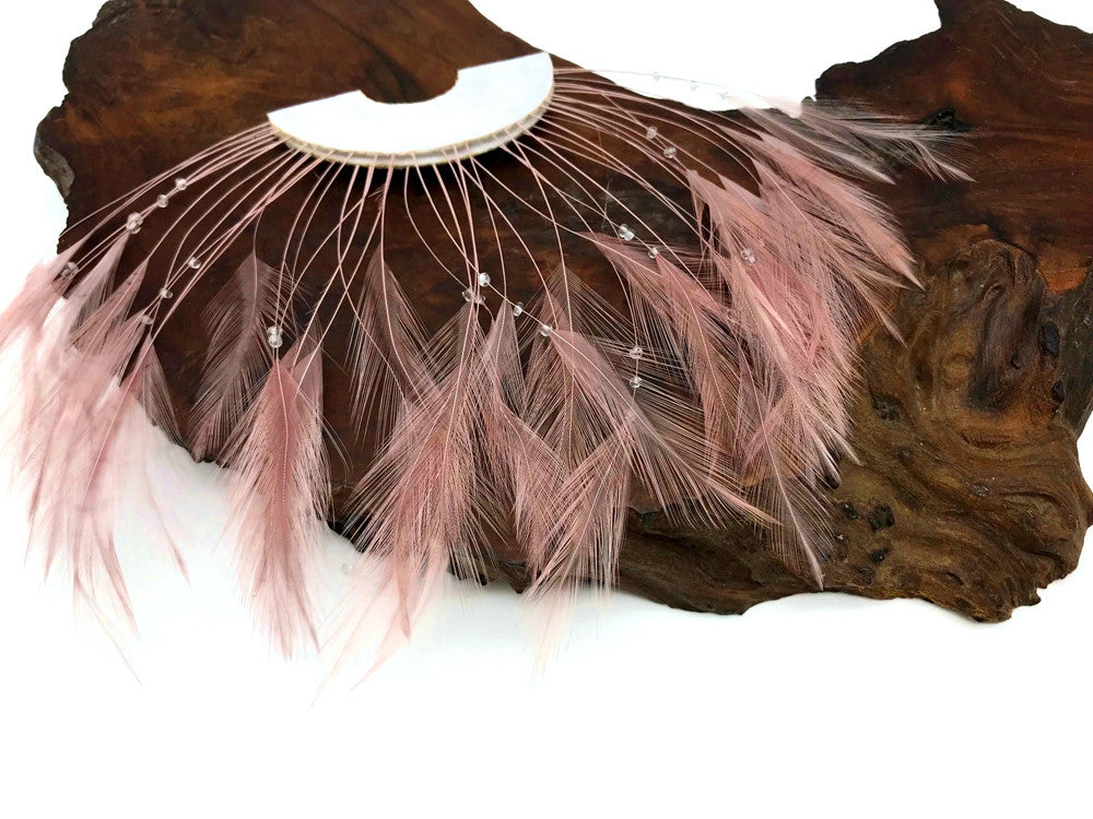 1 Piece - Taupe Half Beaded Pinwheel Stripped Rooster Hackle Feather Pads