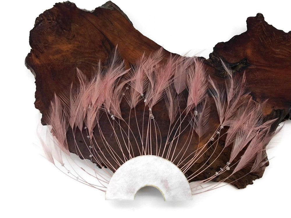 1 Piece - Taupe Half Beaded Pinwheel Stripped Rooster Hackle Feather Pads