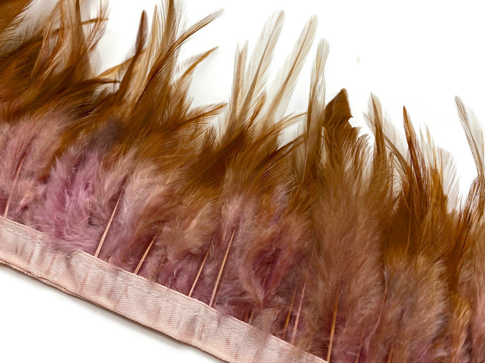 1 Yard - Dyed Taupe Over Natural Rooster Neck Hackle Saddle Feather Wholesale Trim