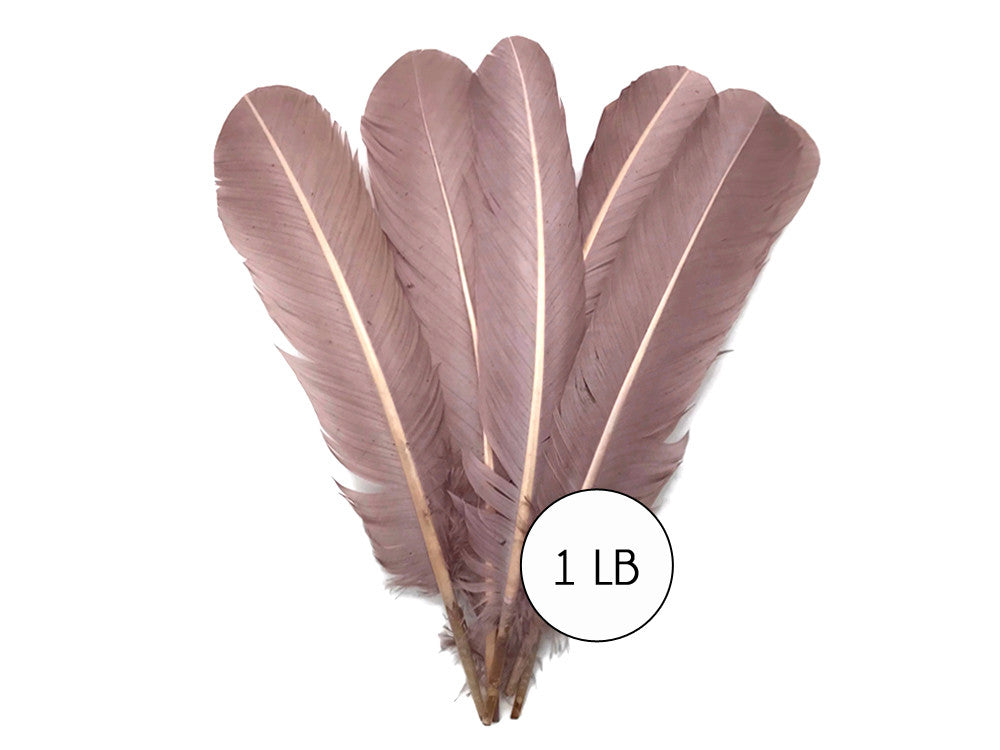 1 Lb. - Taupe Turkey Tom Rounds Secondary Wing Quill Wholesale Feathers (Bulk)