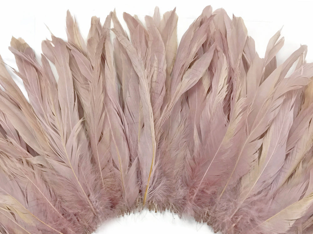1/2 Yard - 8-10" Taupe Strung Natural Bleach & Dyed Rooster Coque Tail Wholesale Feathers (Bulk)