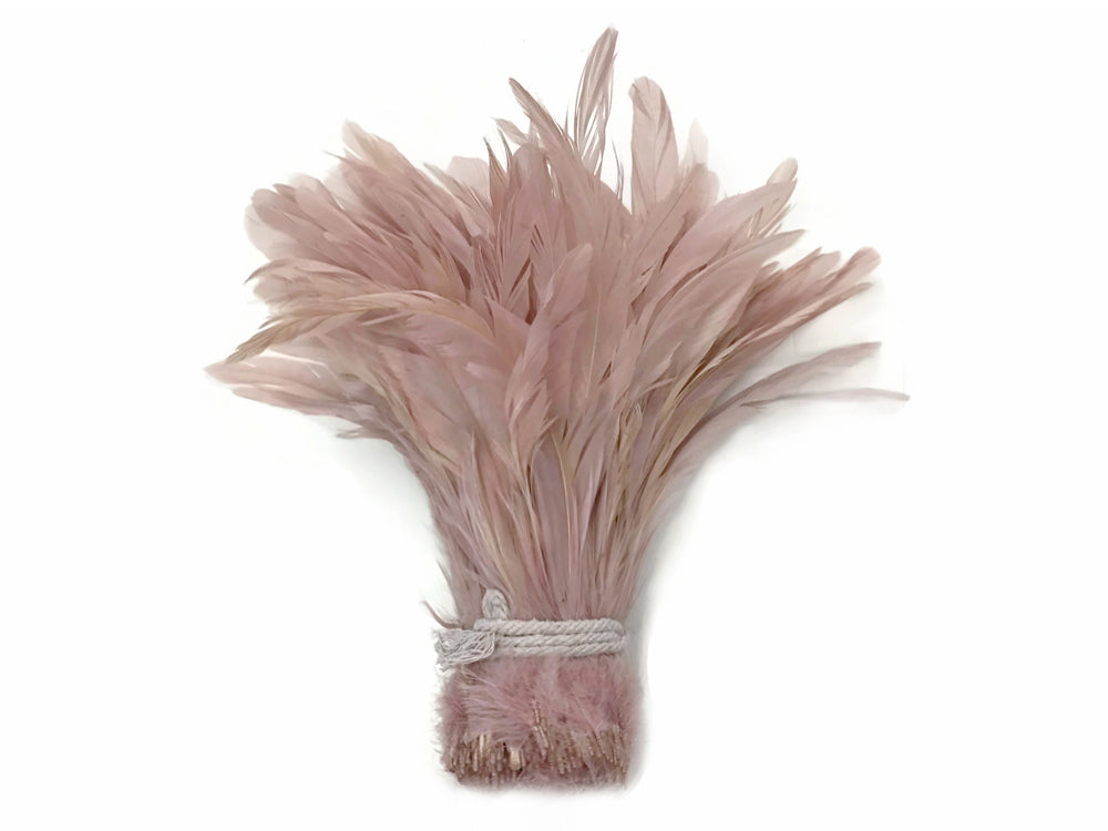 2.5  Inch Strip -  8-10" Taupe Strung Natural Bleach & Dyed Coque Tails Feathers