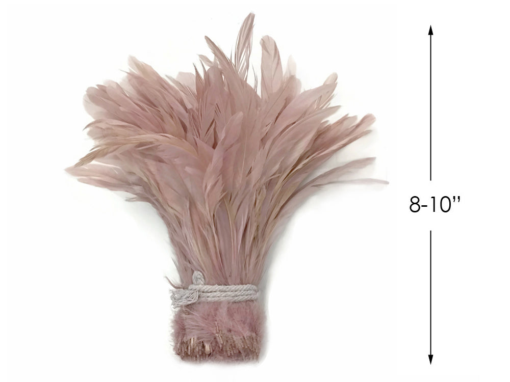 2.5  Inch Strip -  8-10" Taupe Strung Natural Bleach & Dyed Coque Tails Feathers