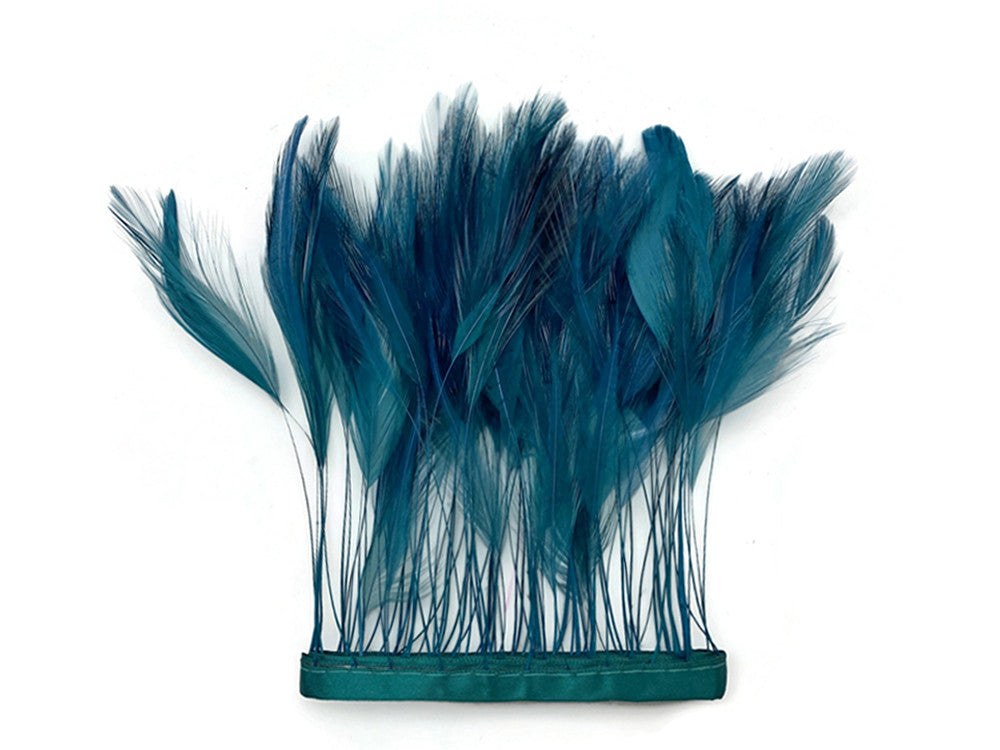 1 Yard - Teal Blue Stripped Rooster Neck Hackle Eyelash Wholesale Feather Trim (Bulk)