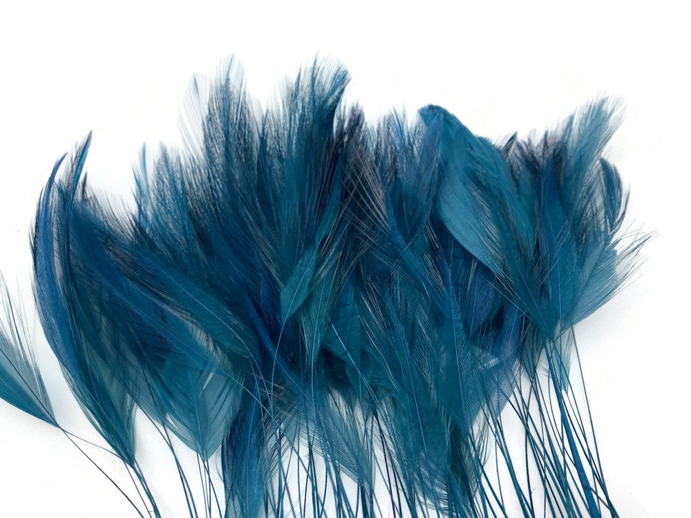 1 Yard - Teal Blue Stripped Rooster Neck Hackle Eyelash Wholesale Feather Trim (Bulk)